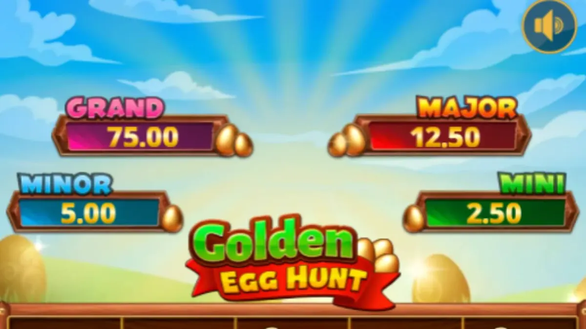 Pemandangan taman musim semi yang cerah dalam slot Golden Egg Hunt