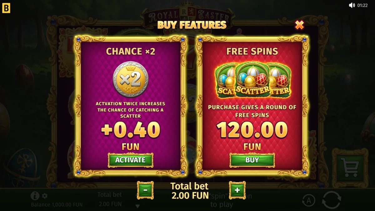 Tampilan visual slot Royal Easter dengan latar belakang taman istana yang elegan dan simbol telur Fabergé.